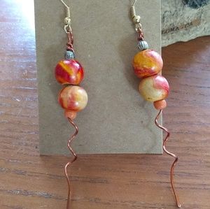 Handmade Copper Corkscrew Beaded Drop Earrings NWT